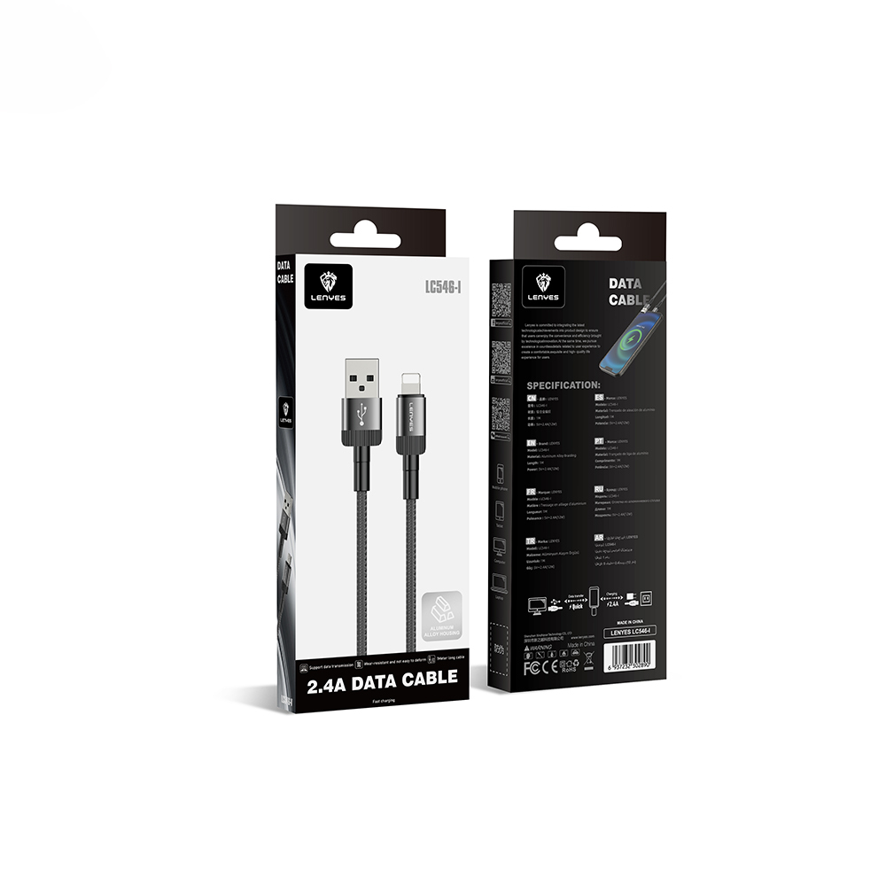 Lenyes LC546 USB-A to Lightning Örgü Tasarımlı Hızlı Şarj Özellikli Data ve Şarj Kablosu 12W 1M - 5