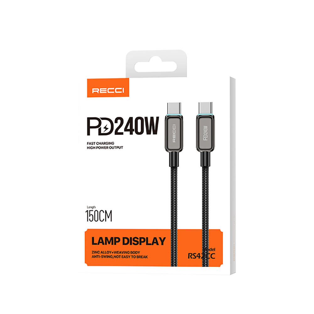 Recci RS42CC Lamp Display Serisi Type-C to Type-C PD 240W Hızlı Şarj Özellikli Data ve Şarj Kablosu 1.5M - 6
