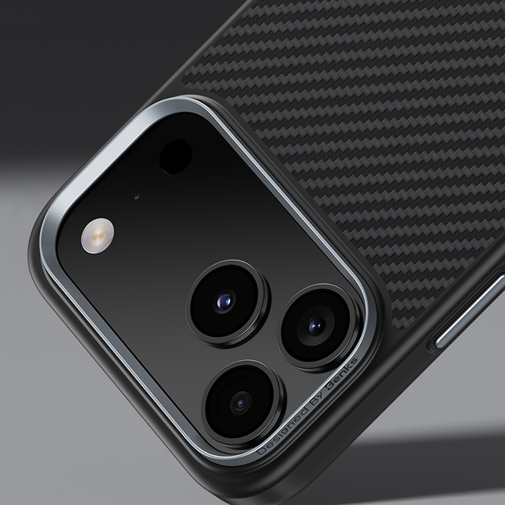 Apple iPhone 17 Pro Max Kılıf Karbon Fiber M-safe Şarj Özellikli Benks Hybrid ArmorPro 600D Kevlar Kapak - 7
