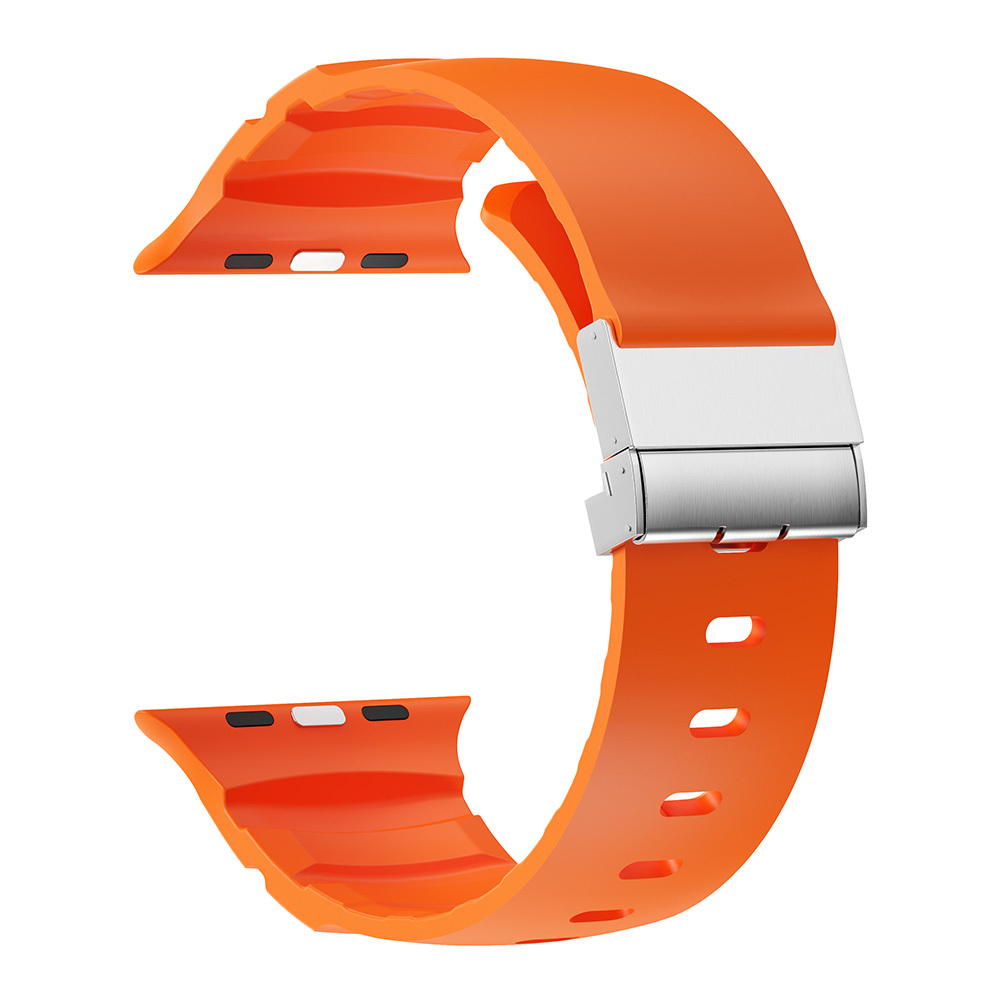 Apple Watch 7 45mm Uyumlu Zore KRD-145 Metal Tokalı Silikon Kordon - 13
