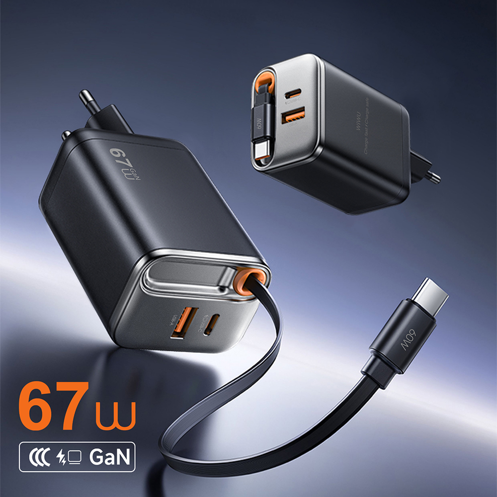Wiwu Wi-G020 Helix Serisi GaN Teknolojili Hızlı Şarj Başlığı USB-A to Type-C PD 65W Type-C Kablolu Şarj Seti - 2