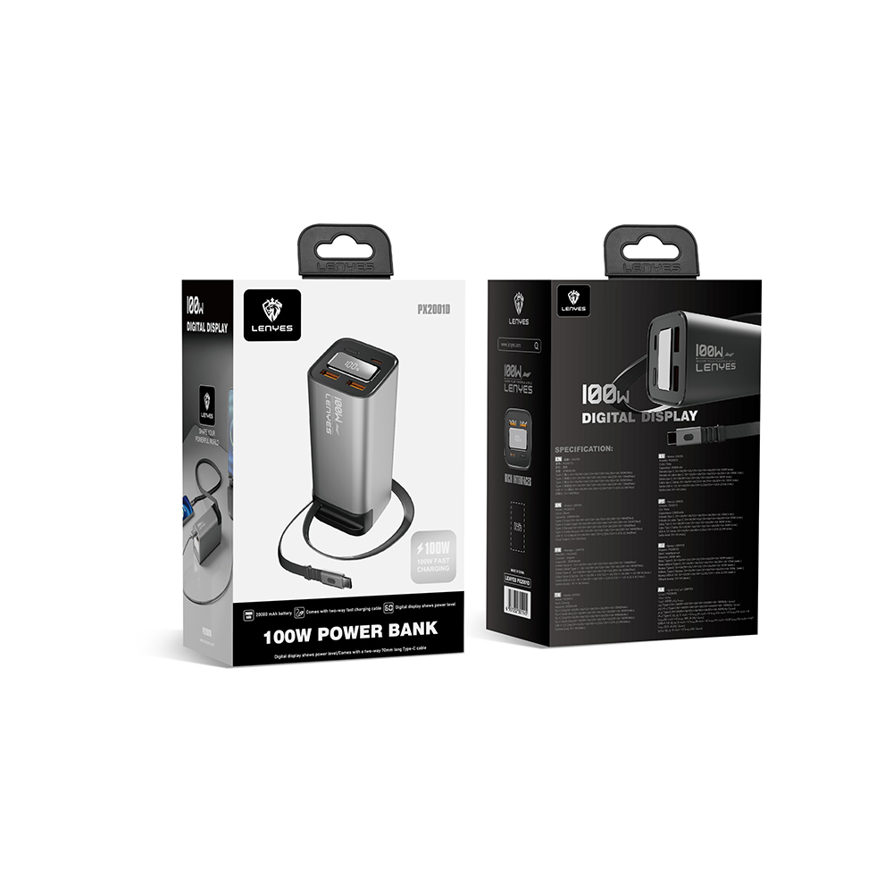 Lenyes PX2001D Hızlı Şarj Özellikli Dijital LED Göstergeli Taşınabilir Powerbank 100W 20000mAh - 6