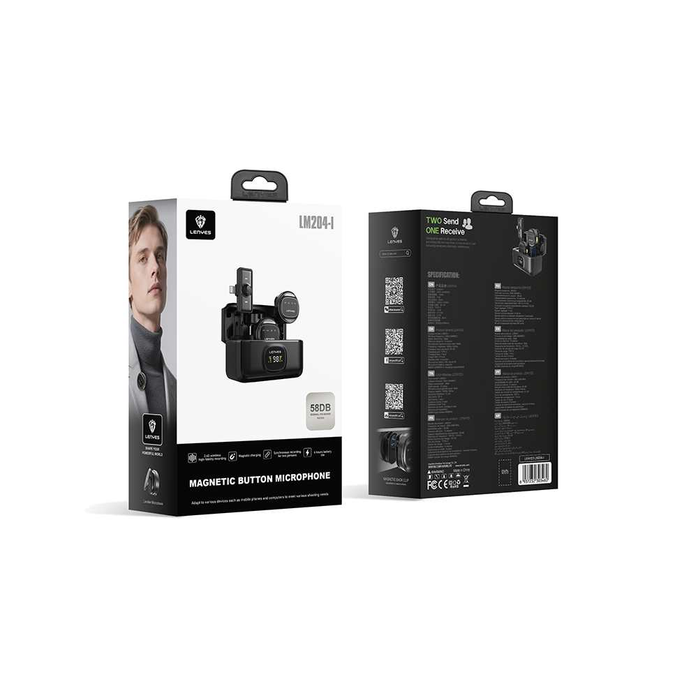 Lenyes LM204-L Type-C Şarj Portlu Akıllı Gürültü Engelleyicili Lightning Bağlantılı Kablosuz Yaka Mikrofonu - 2