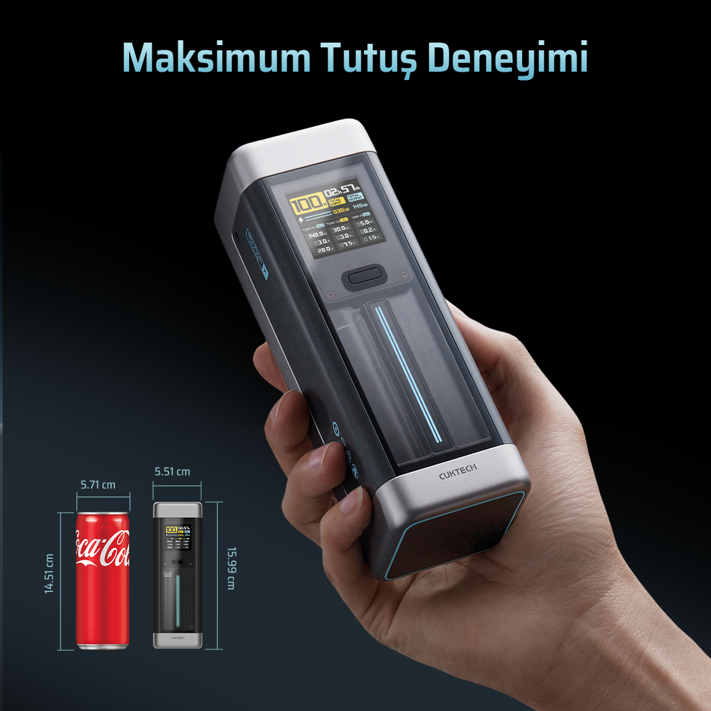 CUKTECH 20 Power Bank 25000mAh | 210W PD3.1 Süper Hızlı Şarj | 3 Port (2C1A) | TFT Ekranlı Taşınabilir Şarj Cihazı – Laptop, MacBook, iPhone, Samsung, Xiaomi ile Uyumlu