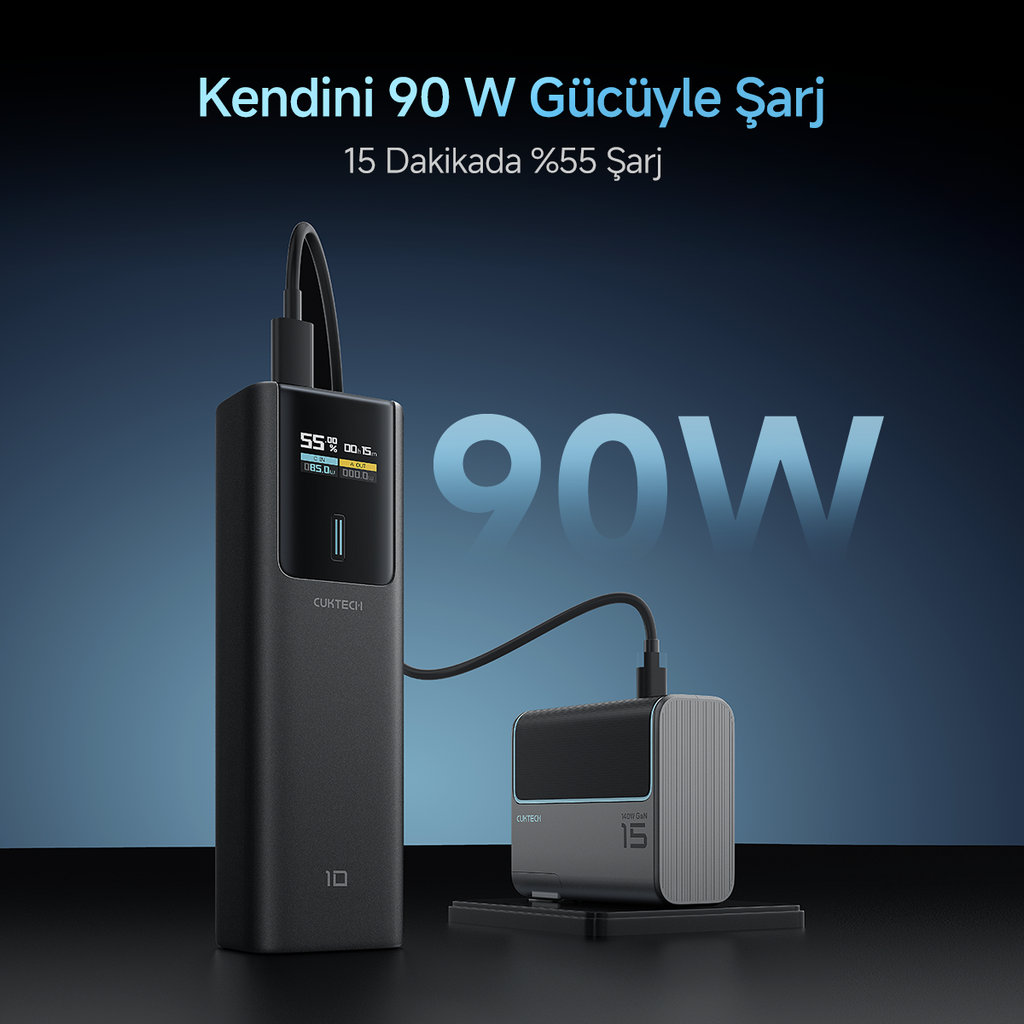 CUKTECH 10 Powerbank 10000 mAh | 150 W PD3.1 Hızlı Şarj | 2 Port (1C1A) | Kompakt Taşınabilir Şarj Cihazı – Laptop, MacBook, iPhone, Samsung, Xiaomi ile Uyumlu