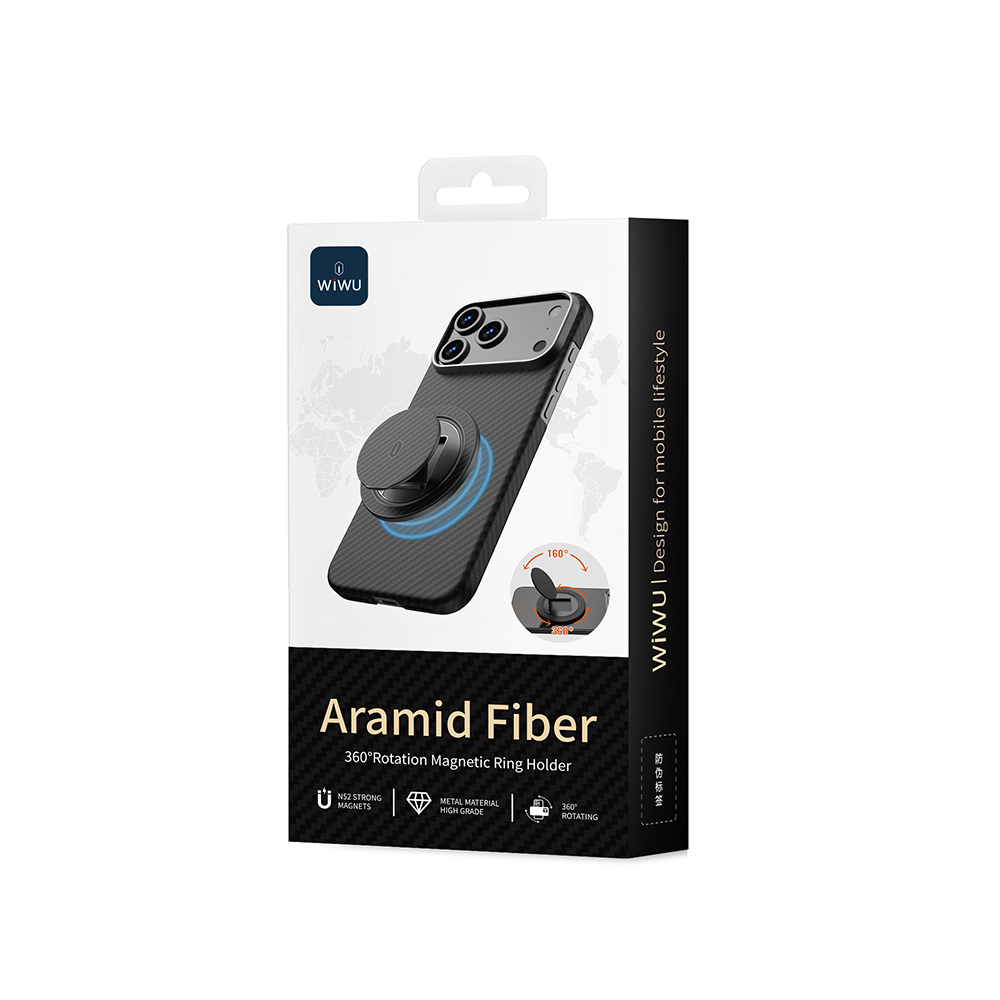 Wiwu Warriors Serisi Aramid Fiber 360 Derece Dönebilen Magnetik Ring Stand Telefon Tutucu - 9