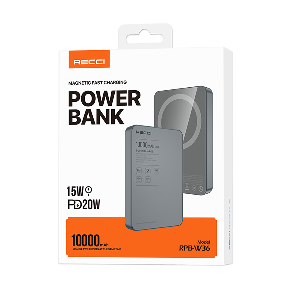 Recci RPB-W36 Ultra İnce PD 20W Hızlı Şarj Özellikli Wireless Powerbank 15W 10000mAh - 8
