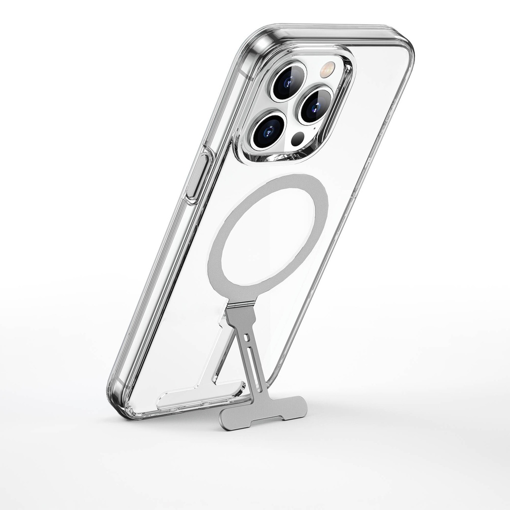 Apple iPhone 15 Pro Uyumlu Kılıf Wiwu FYY-014 Magsafe Şarj Özellikli Alüminyum Alaşım Metal Standlı Şeffaf Kapak - 1