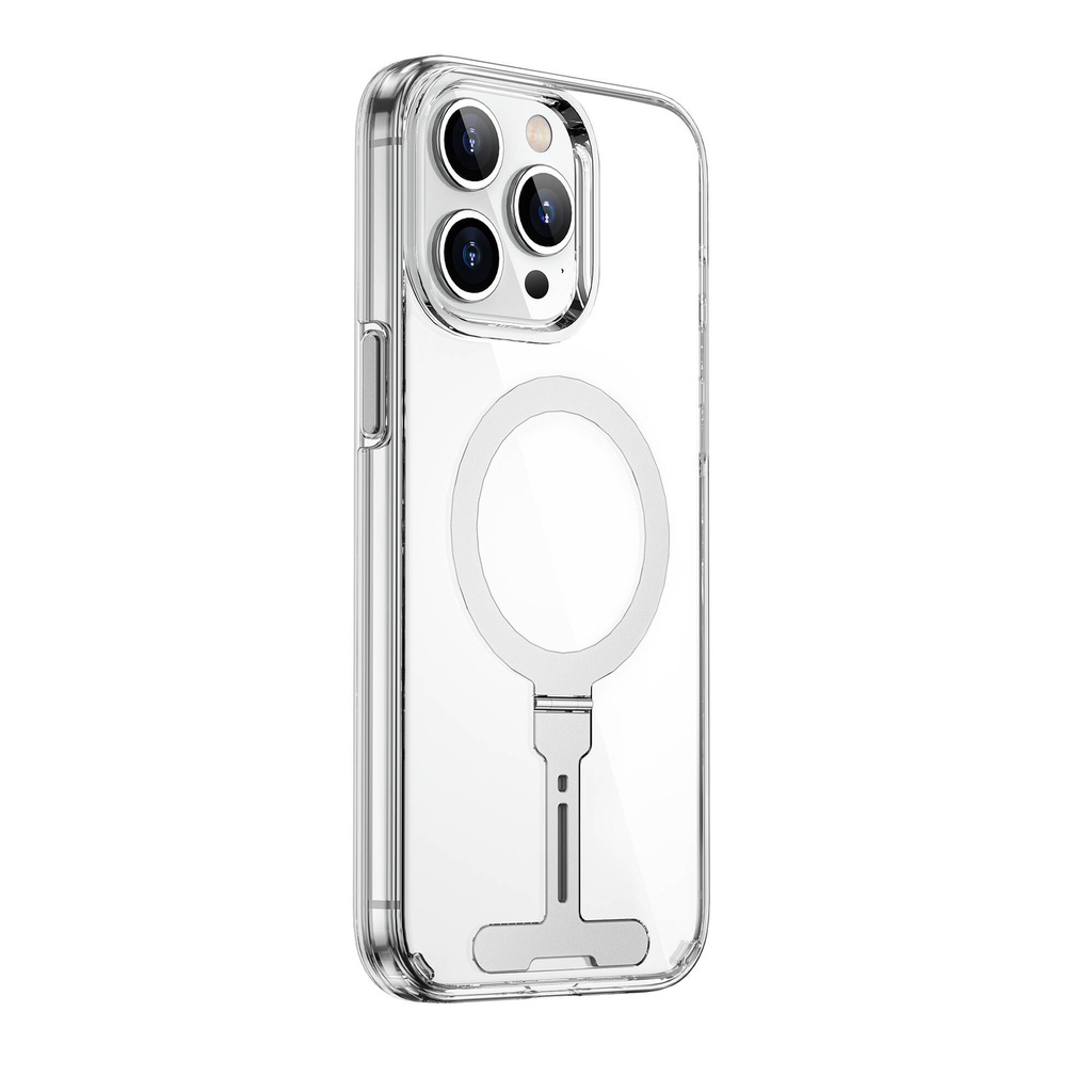 Apple iPhone 15 Pro Uyumlu Kılıf Wiwu FYY-014 Magsafe Şarj Özellikli Alüminyum Alaşım Metal Standlı Şeffaf Kapak - 2
