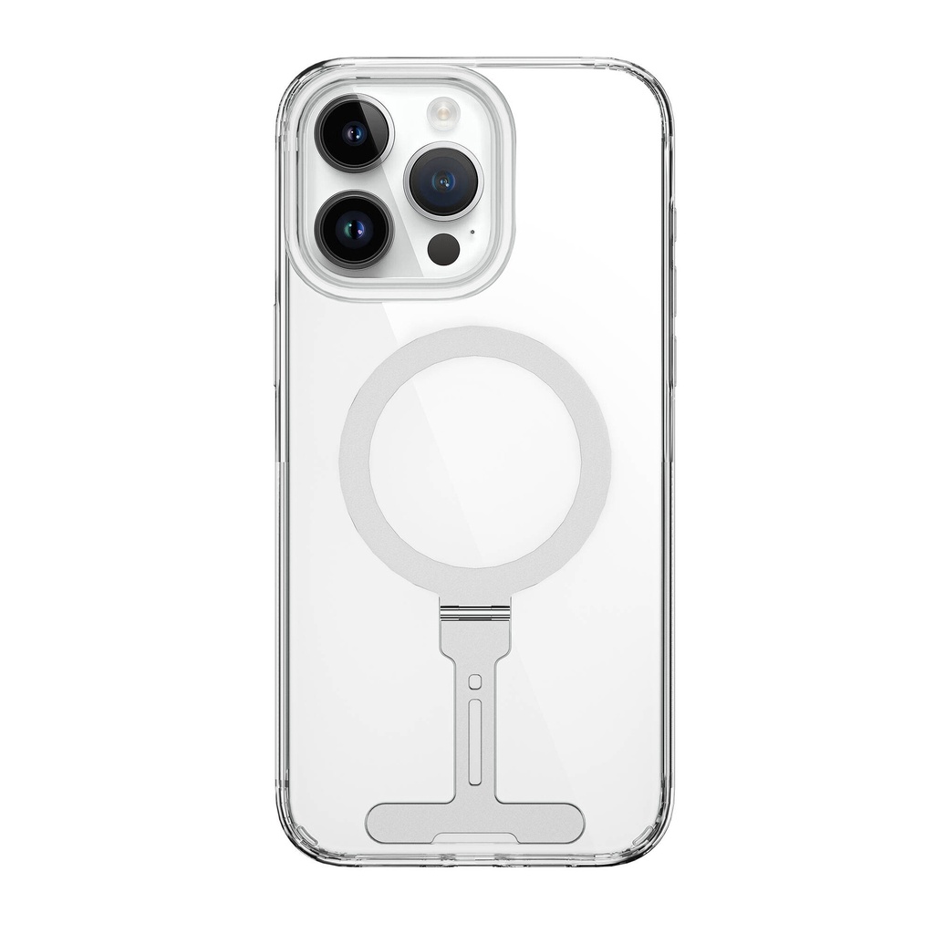 Apple iPhone 15 Pro Max Uyumlu Kılıf Wiwu FYY-014 Magsafe Şarj Özellikli Alüminyum Alaşım Metal Standlı Şeffaf Kapak - 5
