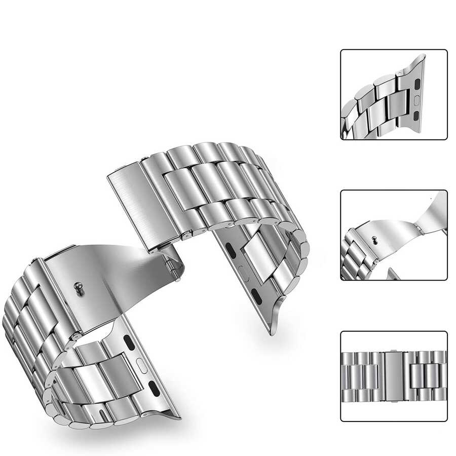 Apple Watch 42mm Uyumlu Wiwu Ultra Thin Steel Belt Three Beads Metal Kordon - 3