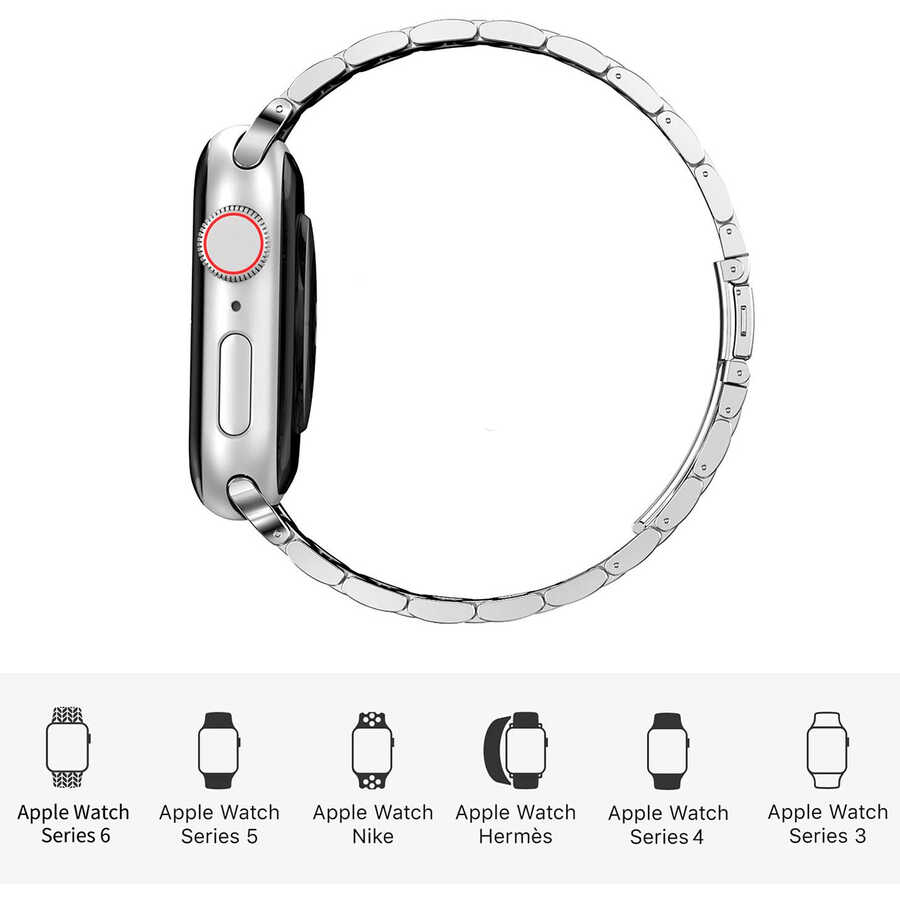 Apple Watch 42mm Uyumlu Wiwu Ultra Thin Steel Belt Three Beads Metal Kordon - 6