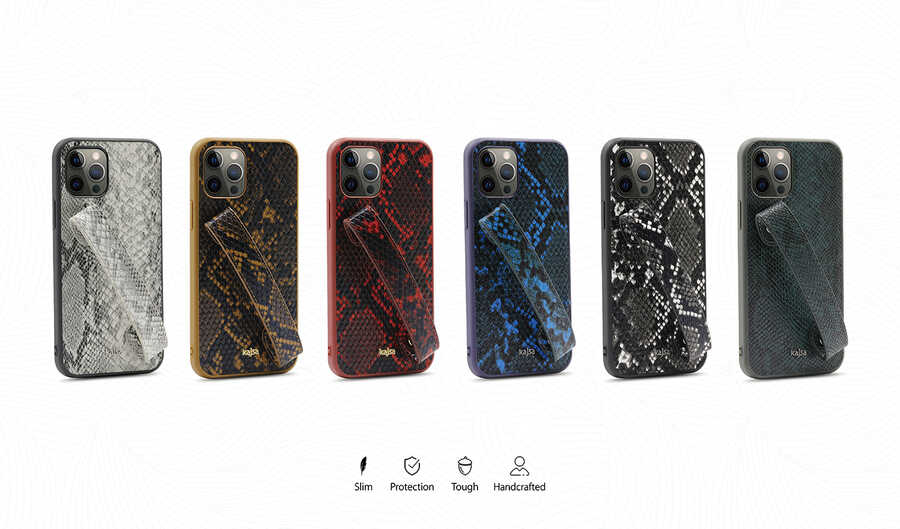 Apple iPhone 12 Pro Uyumlu Kılıf Kajsa Glamorous Serisi Snake Handstrap Kapak - 1