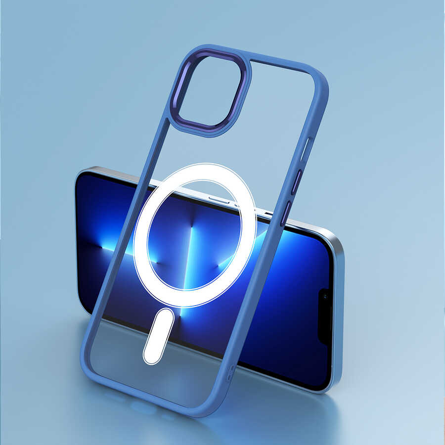 Apple iPhone 13 Uyumlu Kılıf Wireless Şarj Özellikli Zore Krom Magsafe Silikon Kapak - 8