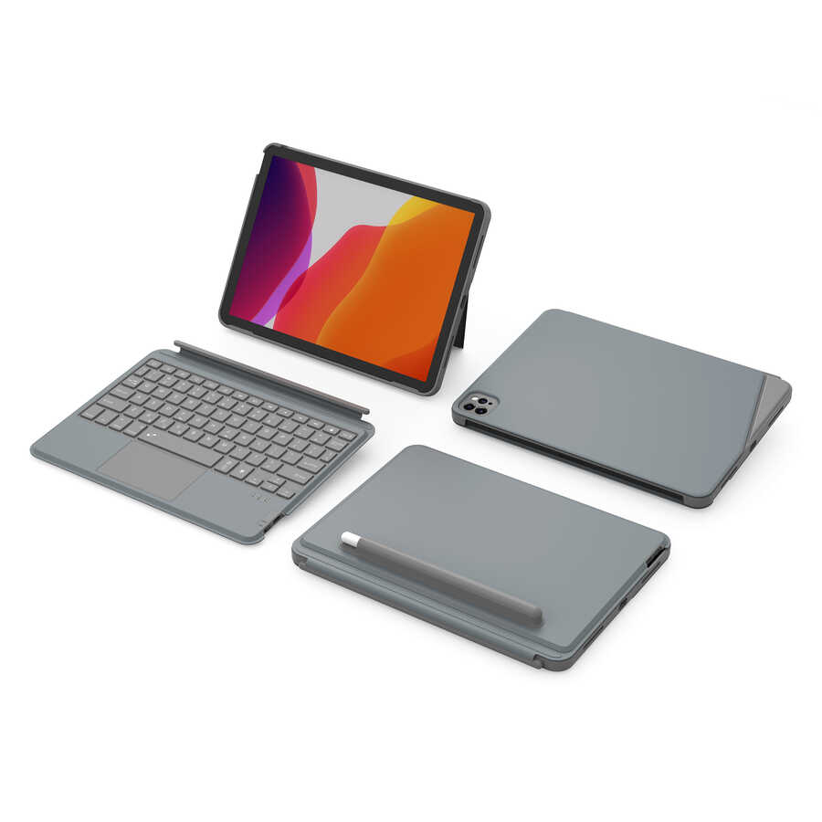 Apple iPad 10.2 2021 Uyumlu (9.Nesil) Wiwu Combo Led Işıklı Magnetik Standlı Klavyeli Kılıf - 2