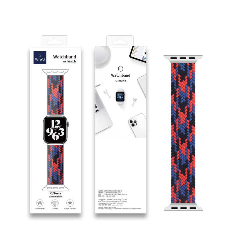 Apple Watch Ultra 49mm Uyumlu Kordon Wiwu Braided Solo Loop Contrast Color Medium Strap Kayış - 3