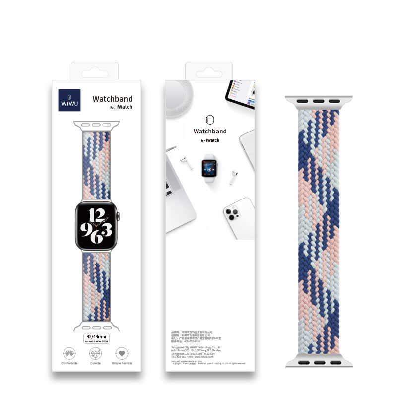 Apple Watch Ultra 49mm Uyumlu Kordon Wiwu Braided Solo Loop Contrast Color Large Strap Kayış - 1
