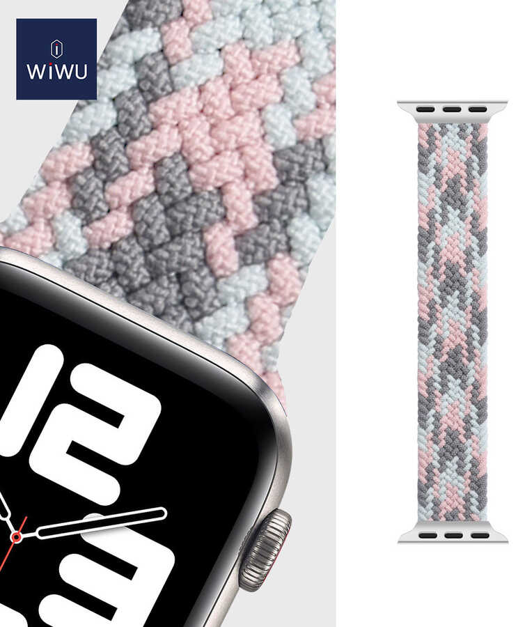 Apple Watch Ultra 49mm Uyumlu Kordon Wiwu Braided Solo Loop Contrast Color Large Strap Kayış - 12
