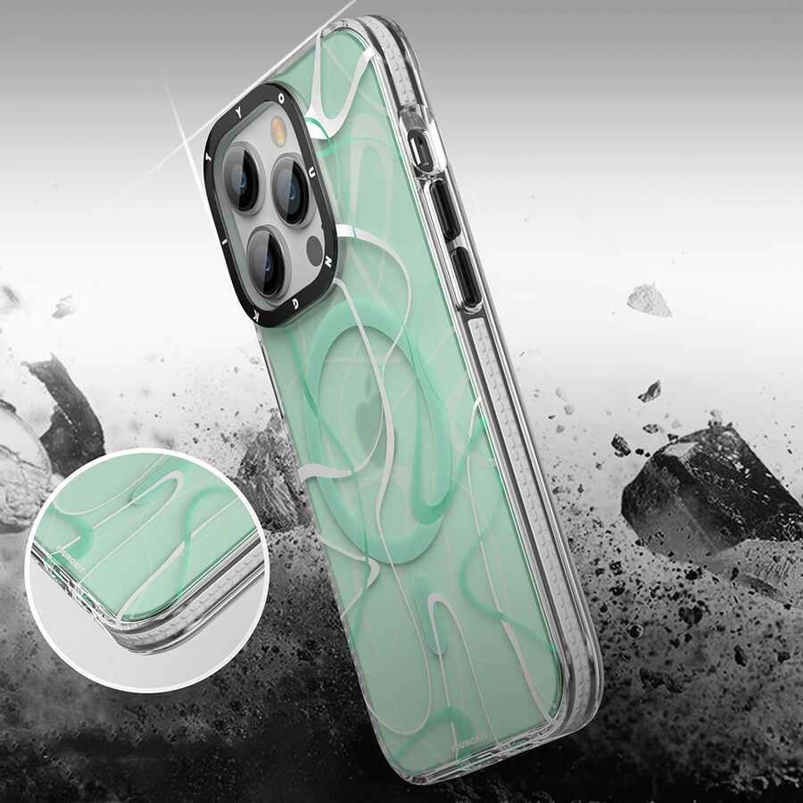 Apple iPhone 14 Pro Max Uyumlu Kılıf Magsafe Şarj Özellikli Youngkit Water-Ink Serisi Kapak - 5
