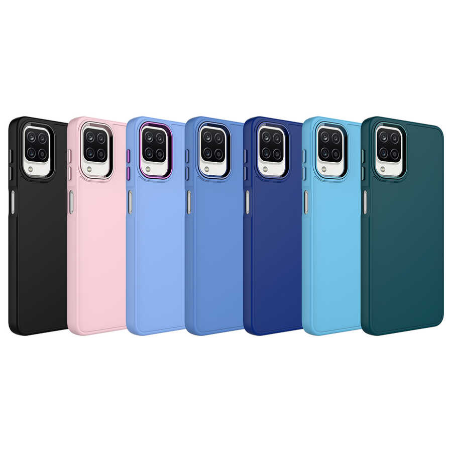 Samsung Galaxy A12 Uyumlu Kılıf Metal Çerçeve ve Buton Tasarımlı Silikon Zore Luna Kapak - 1