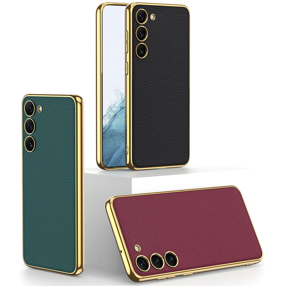 Samsung Galaxy S23 Plus Uyumlu Kılıf Deri Görünümlü Kenarları Elektroplating Kaplama Zore Fizyon Kapak - 1