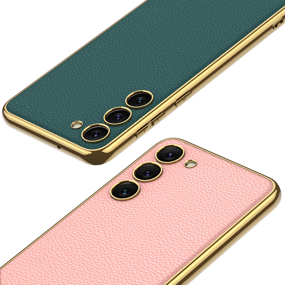 Samsung Galaxy S23 Plus Uyumlu Kılıf Deri Görünümlü Kenarları Elektroplating Kaplama Zore Fizyon Kapak - 3