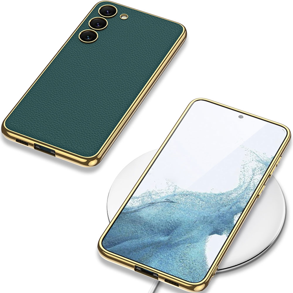 Samsung Galaxy S23 Plus Uyumlu Kılıf Deri Görünümlü Kenarları Elektroplating Kaplama Zore Fizyon Kapak - 5