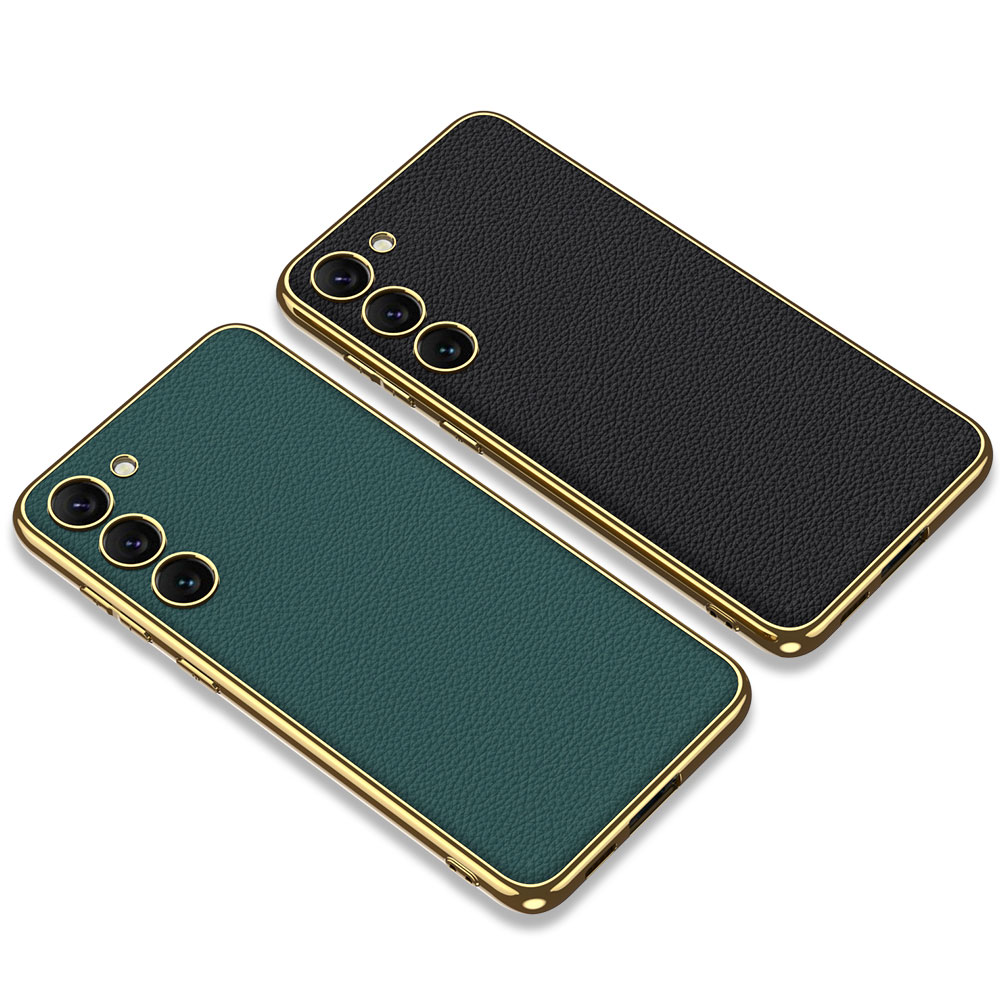 Samsung Galaxy S23 Plus Uyumlu Kılıf Deri Görünümlü Kenarları Elektroplating Kaplama Zore Fizyon Kapak - 6