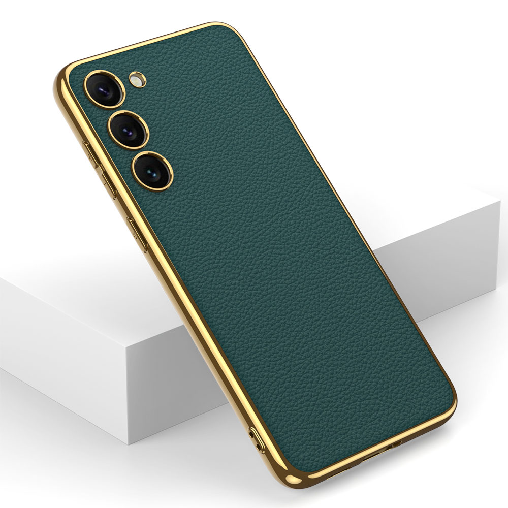 Samsung Galaxy S23 Plus Uyumlu Kılıf Deri Görünümlü Kenarları Elektroplating Kaplama Zore Fizyon Kapak - 12