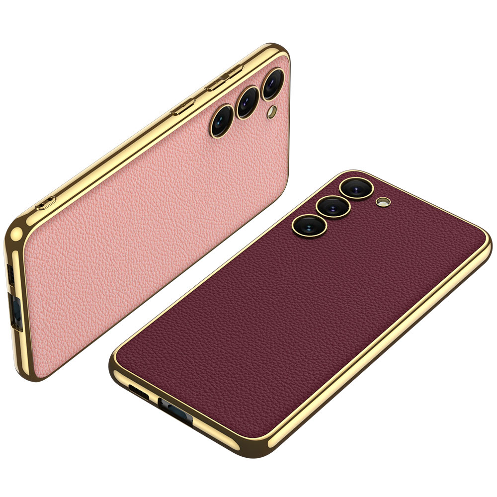 Samsung Galaxy S23 Uyumlu Kılıf Deri Görünümlü Kenarları Elektroplating Kaplama Zore Fizyon Kapak - 7