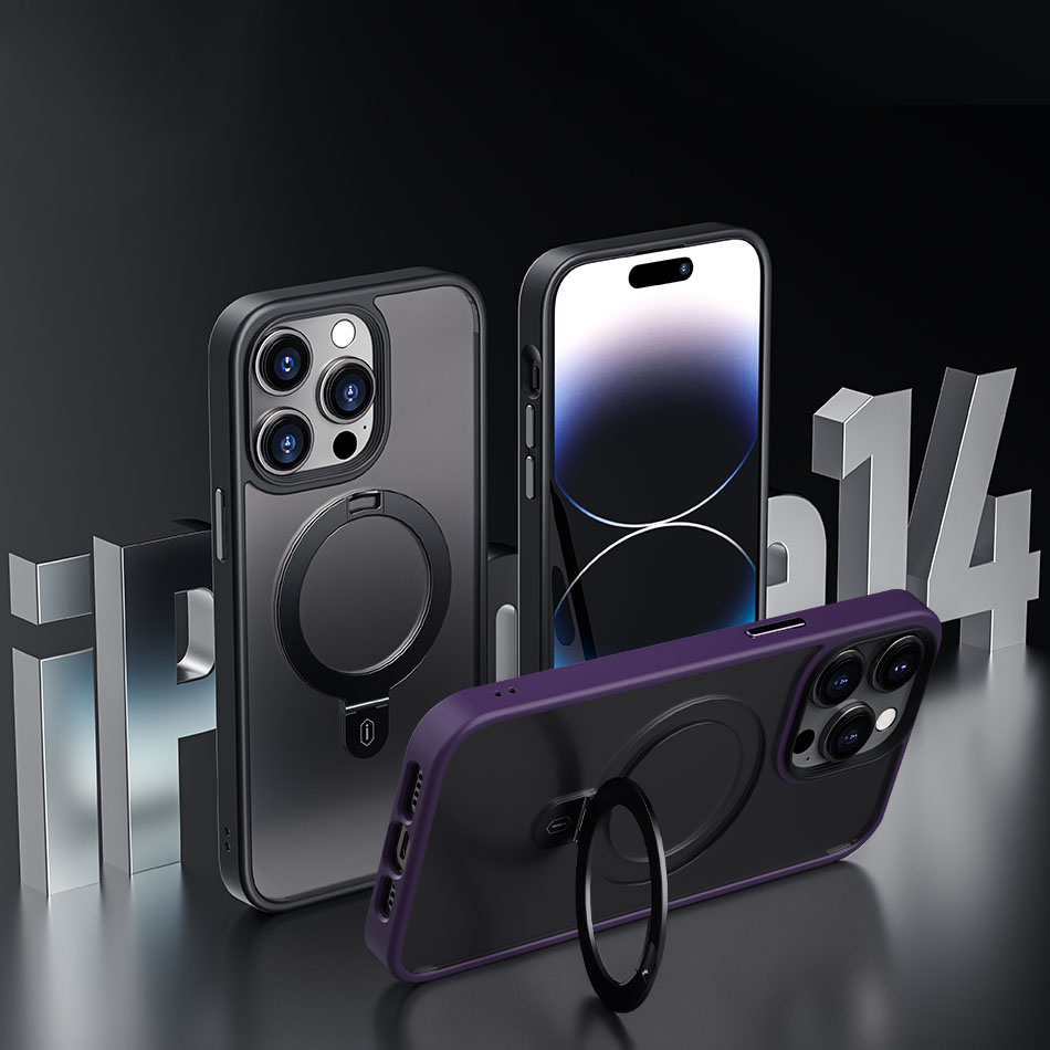 Apple iPhone 14 Pro Uyumlu Kılıf Wiwu ZMM-010 Magsafe Şarj Özellikli Parmak İzi Bırakmayan Mat Transparan Standlı Kapak - 2