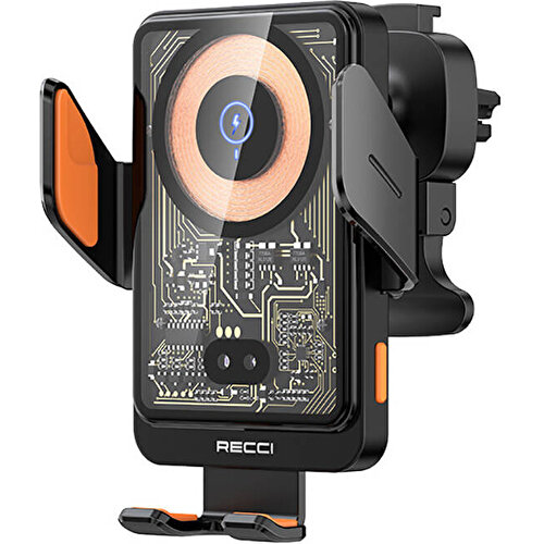 Recci RHO-C38 Mars Serisi M-safe Şarj Özellikli Mavi Işık Göstergeli Araç Telefon Tutucu