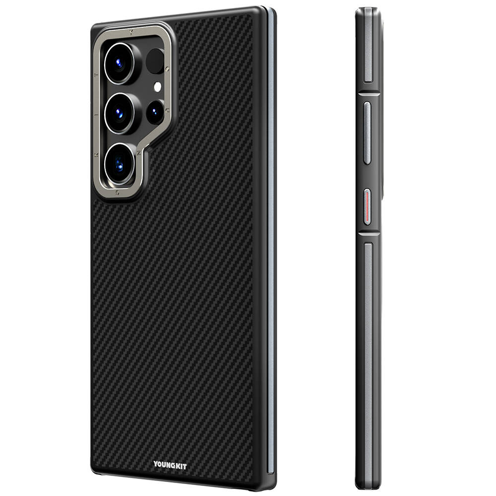 Samsung Galaxy S24 Ultra Uyumlu Kılıf M-safe Şarj Özellikli Aramid Fiber Tasarımlı Youngkit 600D Kevlar Serisi Kapak