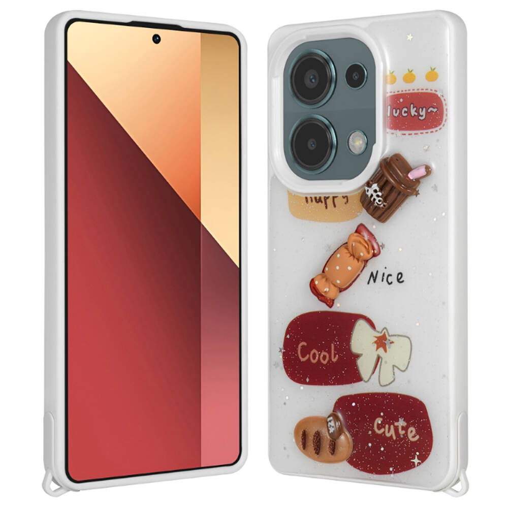 Xiaomi Poco M6 Pro 4G Uyumlu Kılıf Parlayan Simli Kabartma Figürlü Zore Cevze Kapak