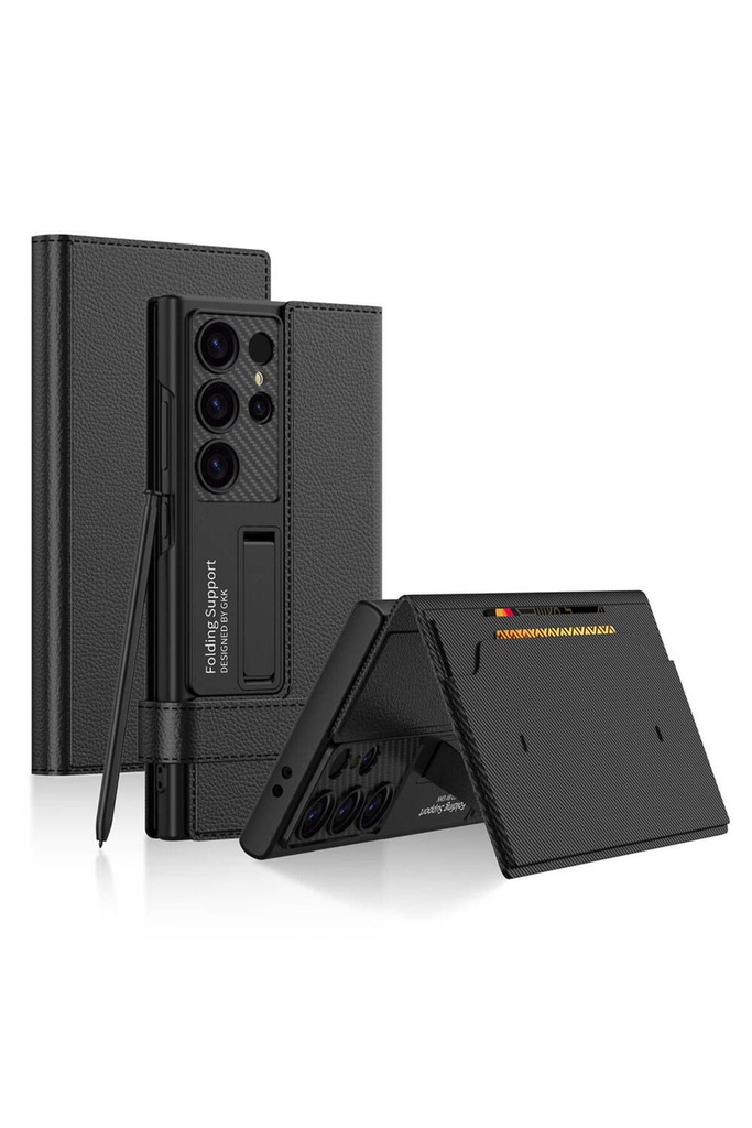 Samsung Galaxy S24 Ultra Uyumlu Kılıf Deri Görünümlü PU Deri Kıpta Standlı Kartlıklı Zore Kapak