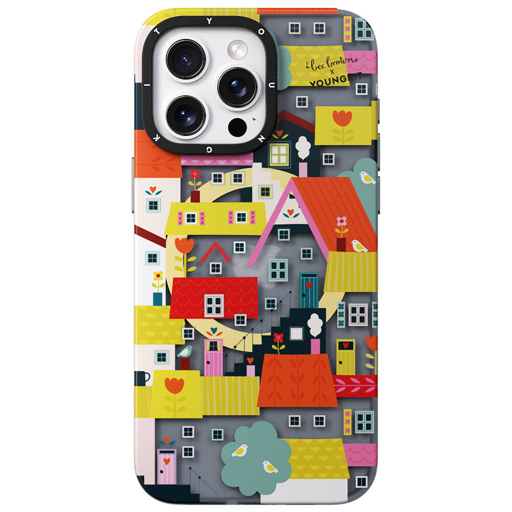 Apple iPhone 15 Pro Uyumlu Kılıf M-safe Şarj Özellikli Bee Brown Tasarımlı Youngkit Colorful Life Serisi Kapak