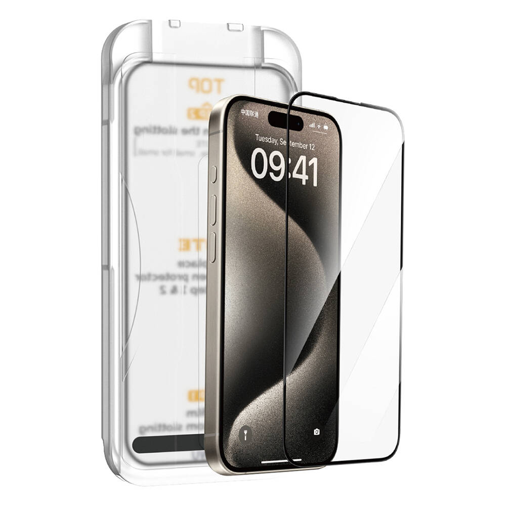 Apple iPhone 15 Plus Uyumlu Wiwu SQ-008 Oleofobik Easy Install Darbeye Karşı Dayanıklı Temperli Cam Ekran Koruyucu + Kolay Uygulama Aparatlı