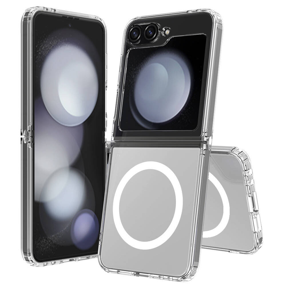 Samsung Galaxy Z Flip 6 Uyumlu Kılıf Magsafe Şarj Özellikli Şeffaf Sert PC Zore Embos Kapak