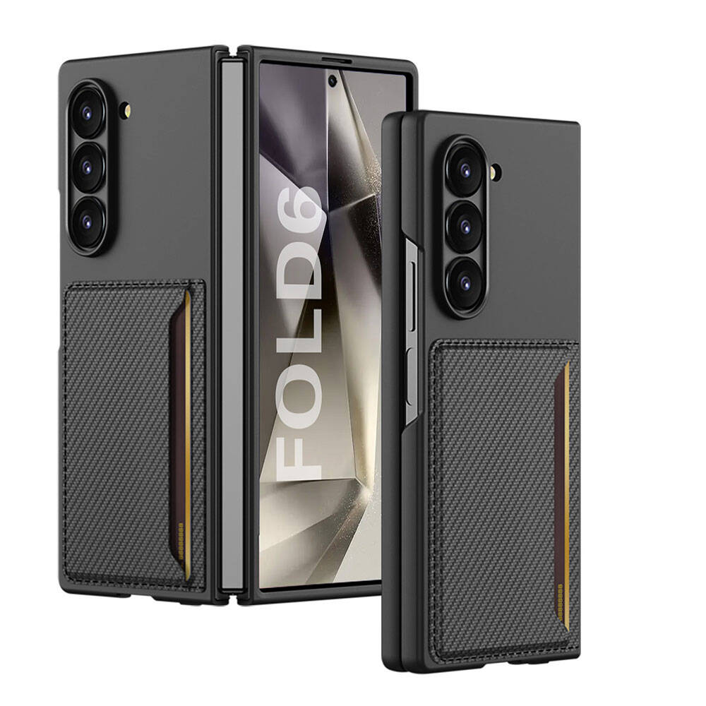 Samsung Galaxy Z Fold 6 Uyumlu Karbonfiber Arka Yüzey Zore Kartlıklı Z-Kart Kıpta Sert Kapak