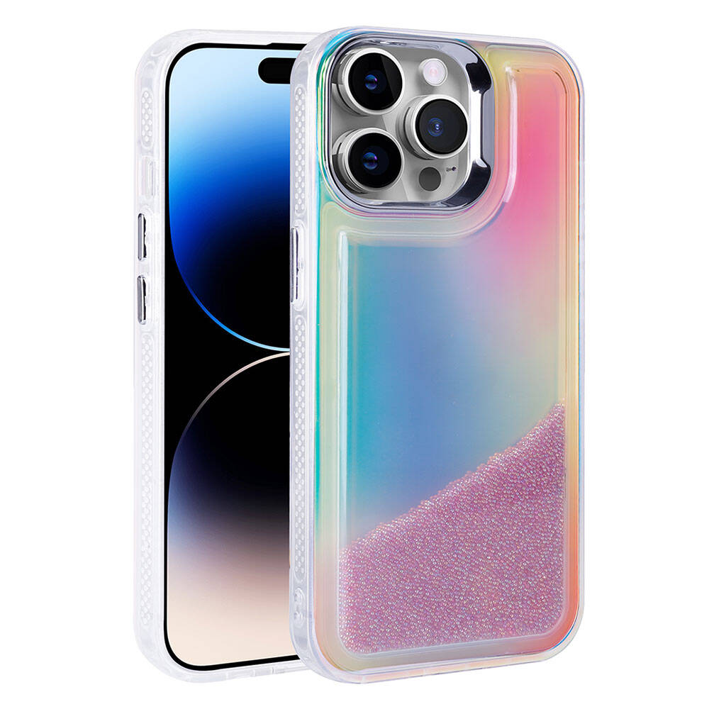 Apple iPhone 14 Pro Uyumlu Kılıf Airbagli Renkli Arka Yüzey Boncuk Tasarımlı Zore Kumul Kapak