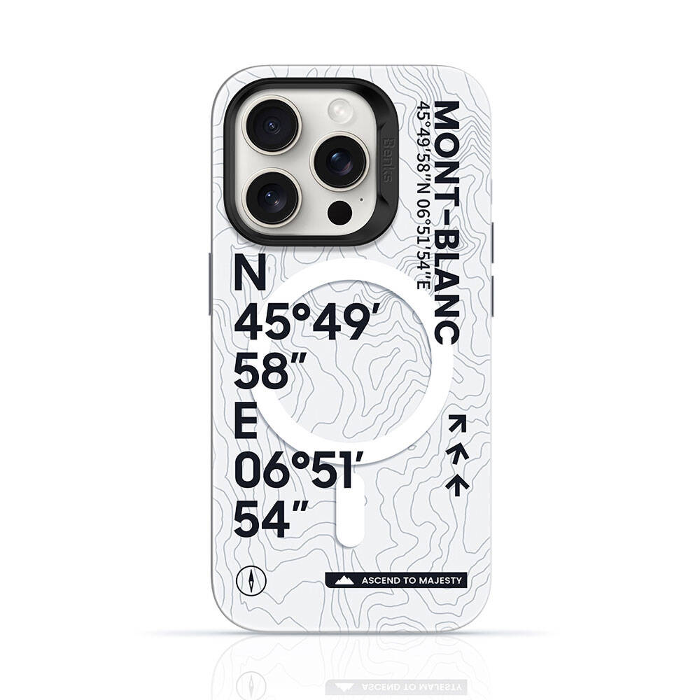 Apple iPhone 14 Pro Uyumlu Kılıf M-safe Şarj Özellikli Koordinat Yazı Desenli Benks Summit Serisi Kapak
