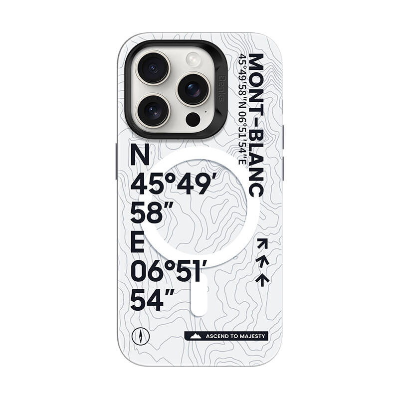 Apple iPhone 16 Pro Max Uyumlu Kılıf M-safe Şarj Özellikli Koordinat Yazı Desenli Benks Summit Serisi Kapak