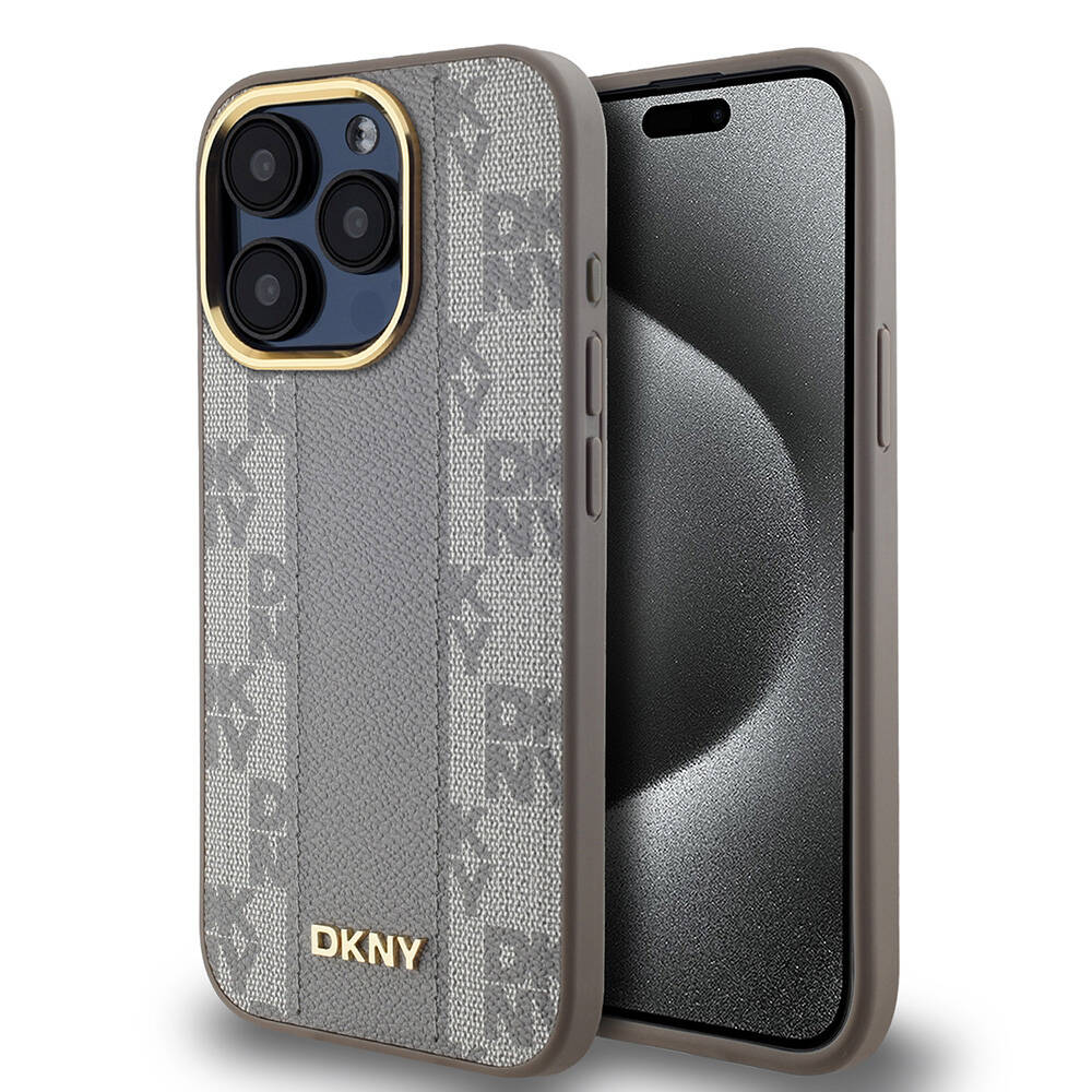 Apple iPhone 15 Pro Max Uyumlu Kılıf DKNY Orjinal Lisanslı M-safe Şarj Özellikli 3D Yazılı Checkered Pattern Kapak
