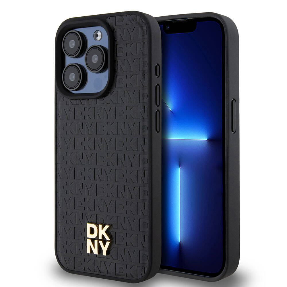 Apple iPhone 15 Pro Uyumlu Kılıf DKNY Orjinal Lisanslı M-safe Şarj Özellikli 3D Yazılı Repeat Pattern Kapak
