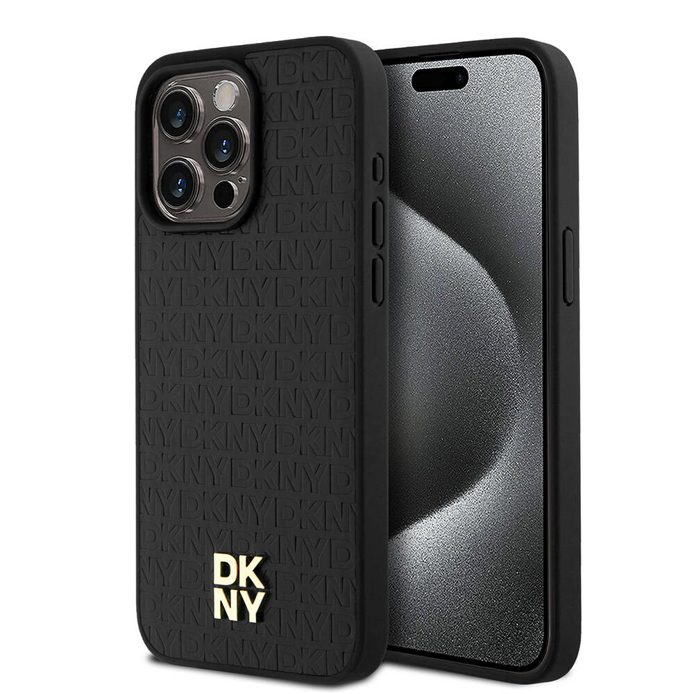 Apple iPhone 15 Pro Max Uyumlu Kılıf DKNY Orjinal Lisanslı M-safe Şarj Özellikli 3D Yazılı Repeat Pattern Kapak