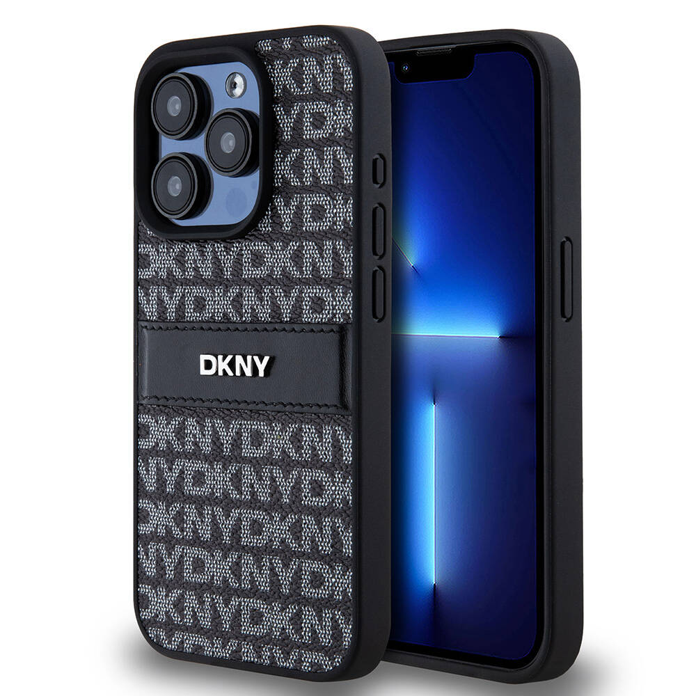 Apple iPhone 15 Pro Uyumlu Kılıf DKNY Orjinal Lisanslı 3D Yazılı Repeat Texture Pattern Kapak