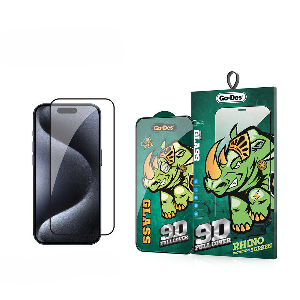 Apple iPhone 15 Pro Uyumlu Go Des 9D Full Cover Temperli Cam Ekran Koruyucu