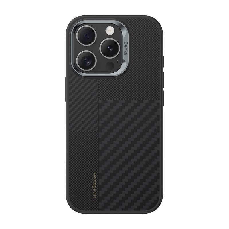 Apple iPhone 16 Pro Uyumlu Kılıf M-safe Şarj Özellikli Karbon Fiber Benks Montage Hybrid ArmorPro Kevlar Kapak