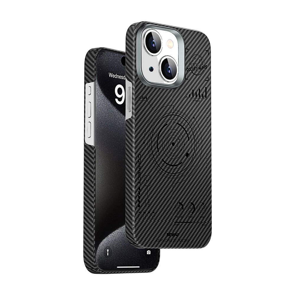 Apple iPhone 15 Uyumlu Kılıf Wiwu HHX-016 Karbon Fiber 600D Mars Kevlar Kapak