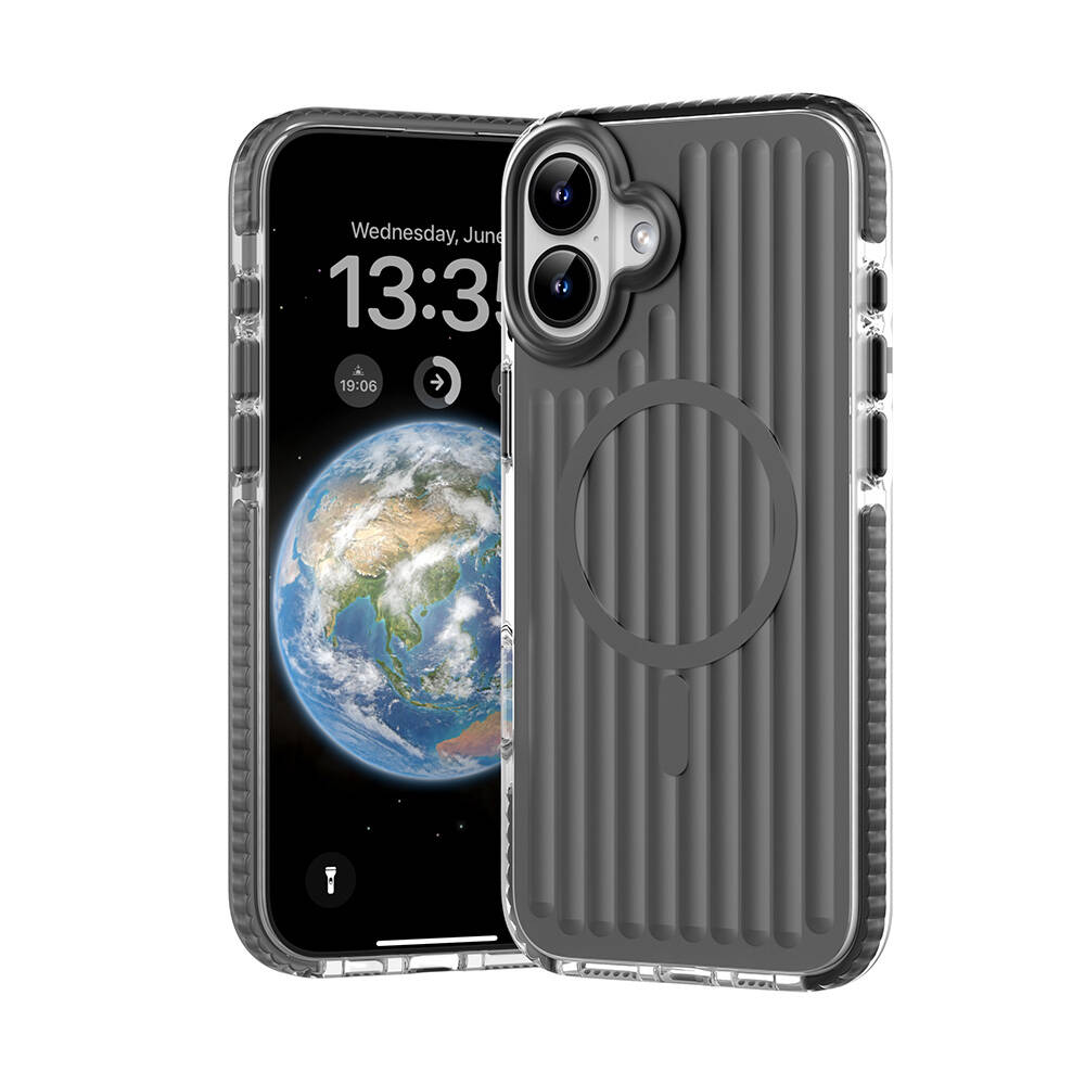 Apple iPhone 16 Uyumlu Kılıf M-safe Şarj Özellikli Oyuklu Tasarım Mutural Bumpy Clear Kapak